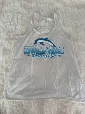 Bella+Canvas Flowy Racerback Tank Top Dolphin Swim Team Graphic White Size L